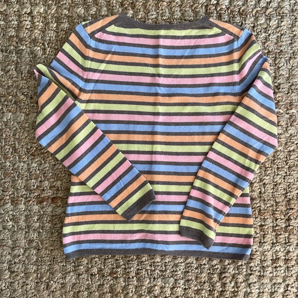 Talbots 100% Cashmere Striped Sweater XL Pastel V-Neck Soft Luxe Preppy - Picture 3 of 9